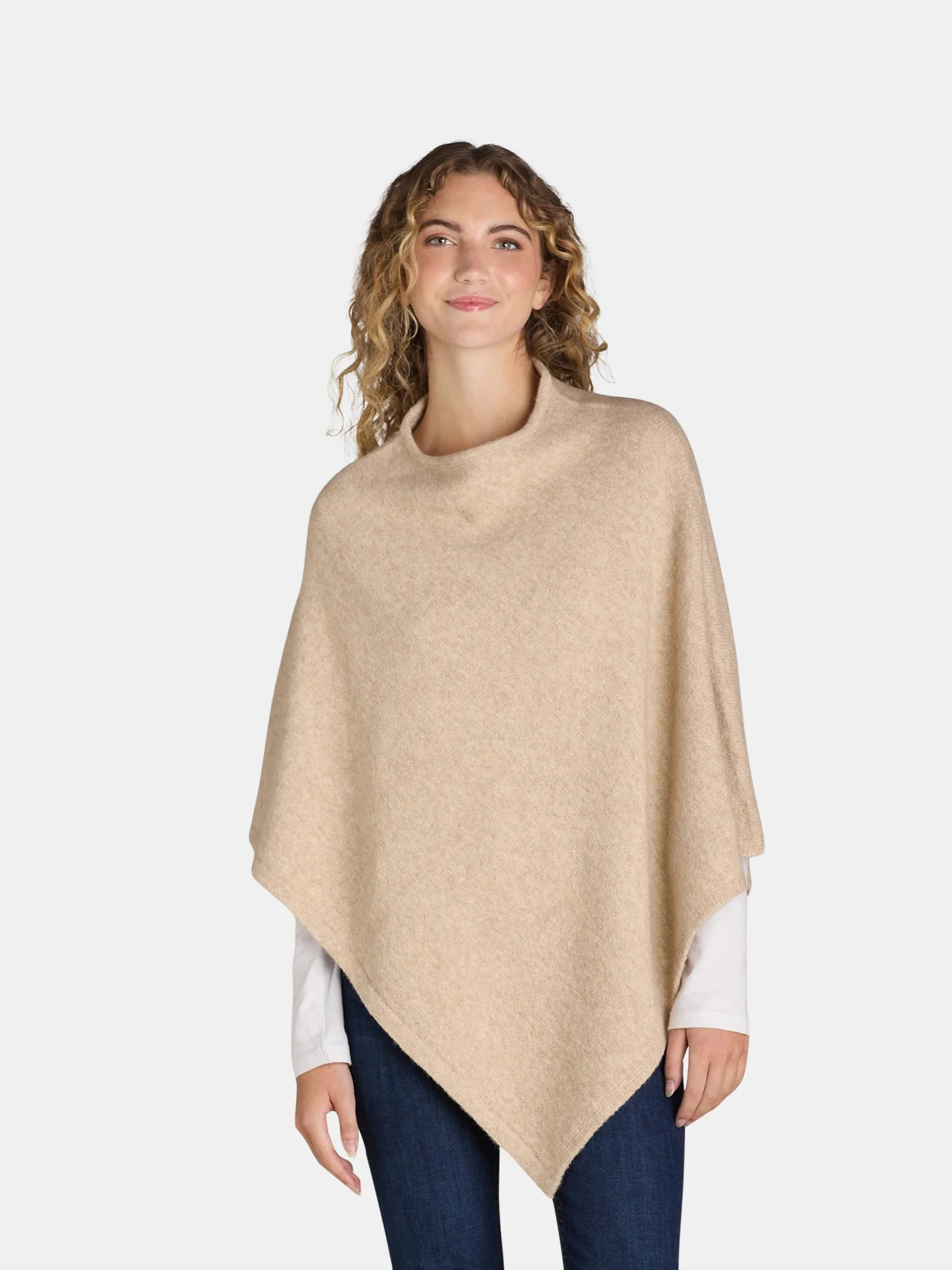 Time and Tru Women's Knit Fashion Poncho, S/M, Oatmeal | Walmart (US)