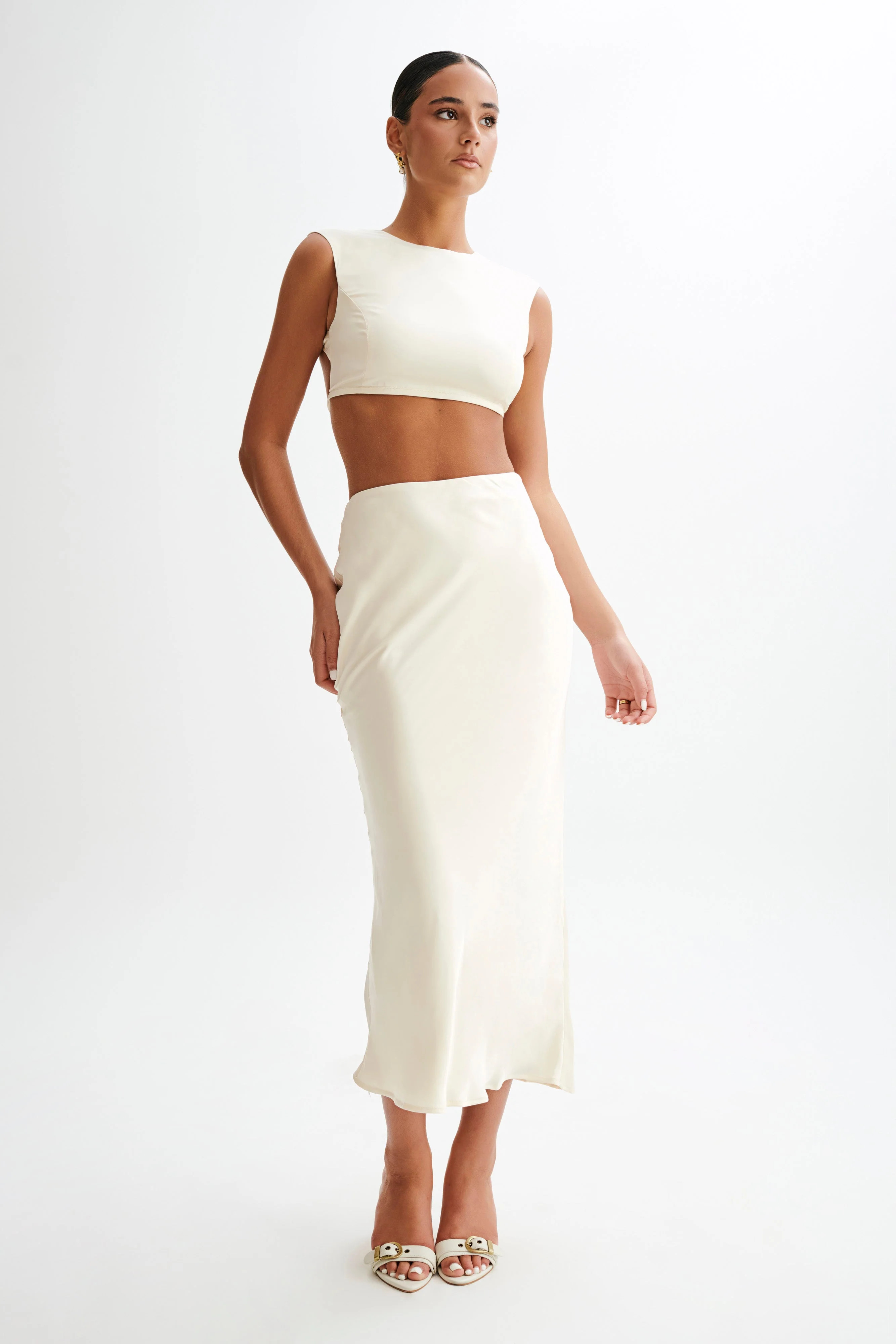 Viviana Satin Maxi Skirt - Ivory | MESHKI US