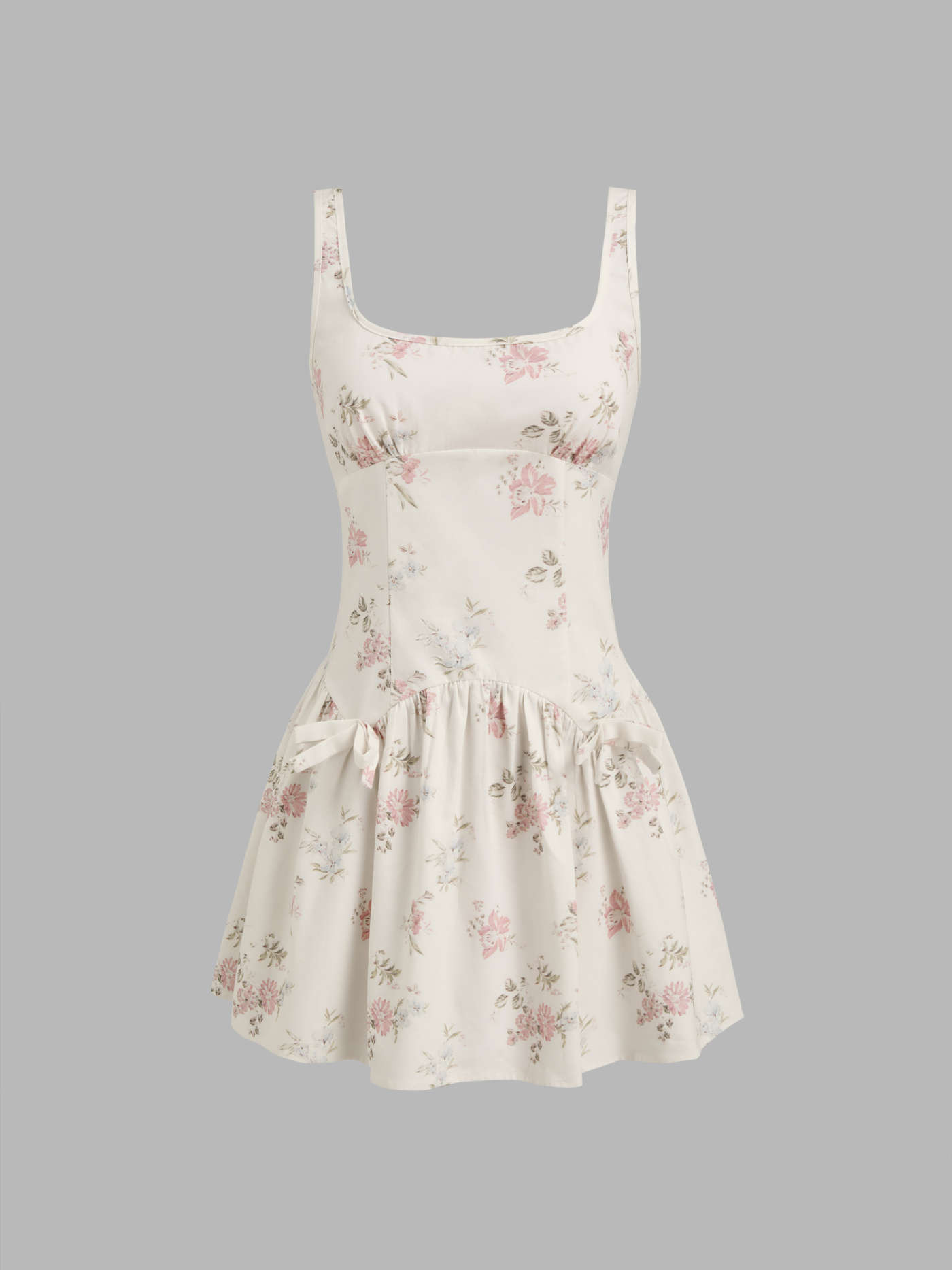100% Cotton Square Neck Floral Bowknot Ruffle Mini Dress | Cider