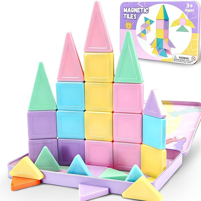 Mini Magnet Tiles for Girls Age 3 4 5 6 7 8 Year, 36PC Macaron Set Airplane Travel for Toddler Ki... | Amazon (US)