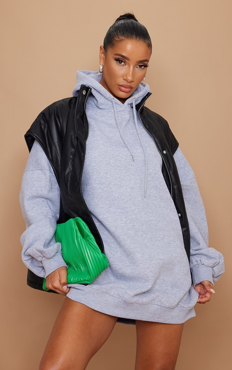 Grey Marl Oversized Hooded Sweatshirt Dress | PrettyLittleThing US