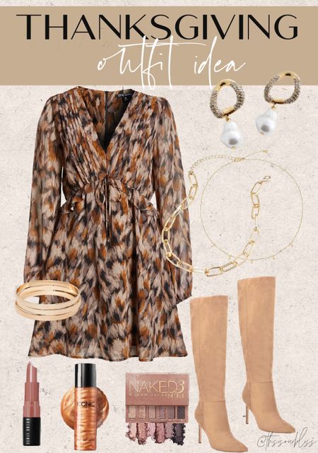 Thanksgiving outfit idea 🤎The perfect dress for thanksgiving dinner! 🍂 with boots + gold jewelry // fall outfit, tall boots 
#falldress
#kneehighboots
#thanksgivingdress
#fallfamilyphotooutfit

#LTKSeasonal #LTKfindsunder50 #LTKsalealert