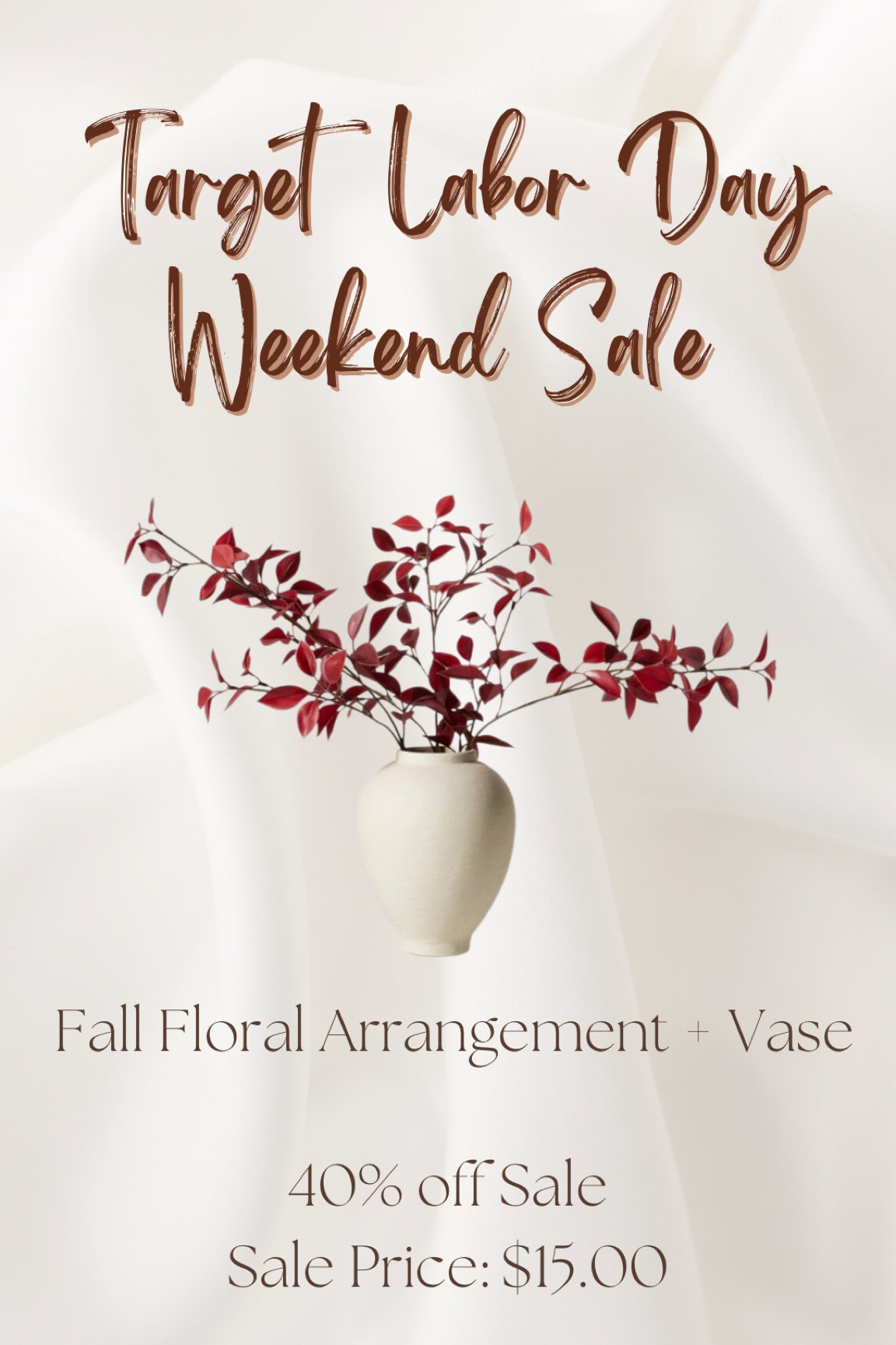 Target Labor Day Sale - 40% off select home decor. Fall Florals + Vase

#targetsale
#labordaysale
#homesale
#fallflorals
#falldecor
#vase
#fallstems

#LTKsalealert #LTKSeasonal #LTKhome