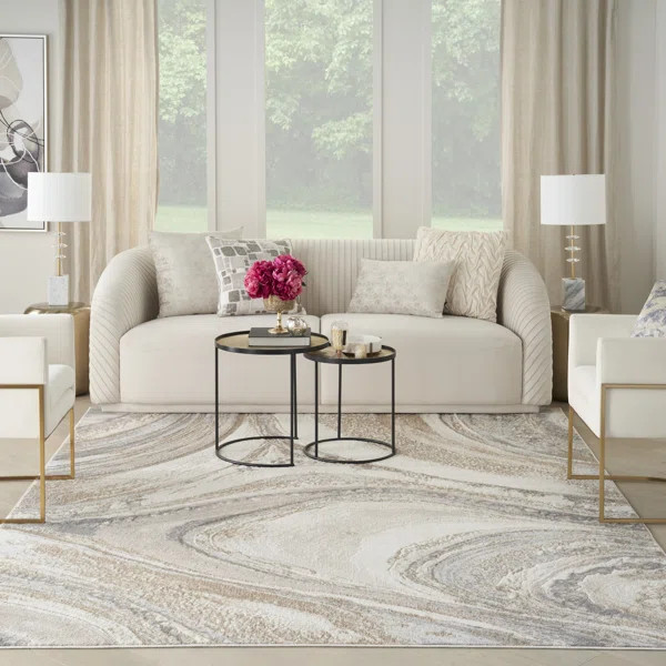 Brushstrokes Abstract Machine Woven Area Rug in Cream/Grey | Wayfair North America