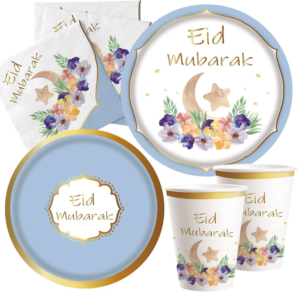 Crazy Night Eid Mubarak tableware Set - 16 Guests Ramadan Eid Mubarak Gold Foil Decorations Suppl... | Amazon (US)