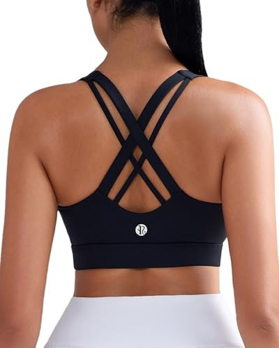 RUNNING GIRL Sports Bras for Women,High Impact Criss Cross Back Molded Cup Black Sports Bra with Sewn in Pads(WX3122Black_M) | Amazon (US)