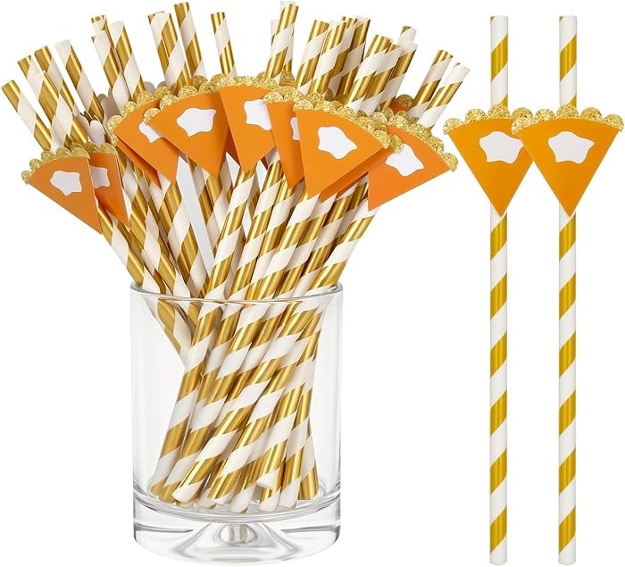 100 Pcs Fall Paper Straws Pumpkin Pie Striped Disposable Drinking Straws for Little Cutie Pie Bab... | Amazon (US)