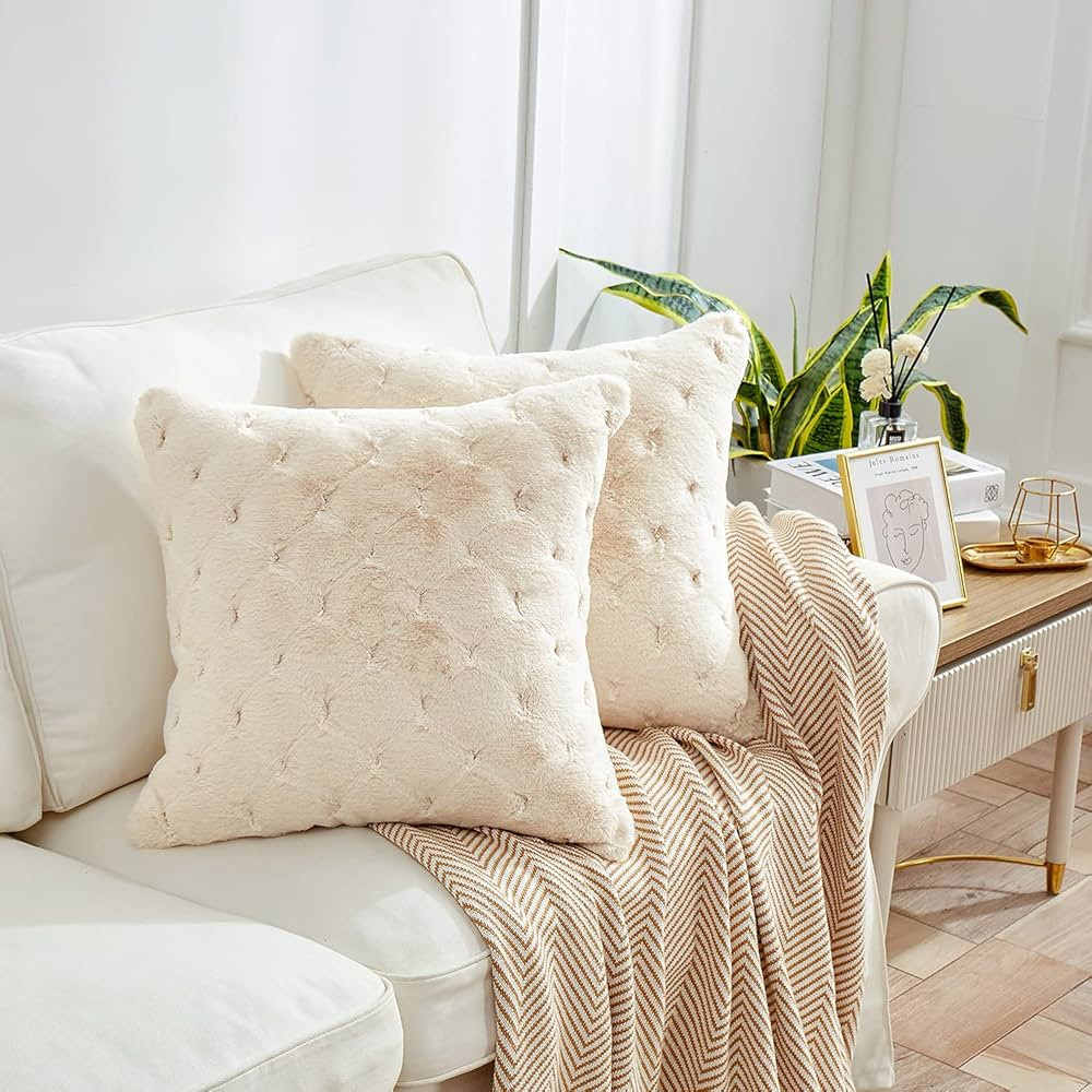 Diamond Faux Fur Throw Pillow Covers 20"x 20" - Set of 2 Decorative Fuzzy Cushion Covers Pillow C... | Amazon (US)