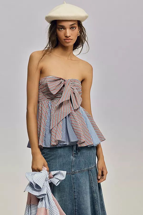 By Anthropologie Strapless Tie Swing Blouse | Anthropologie (US)