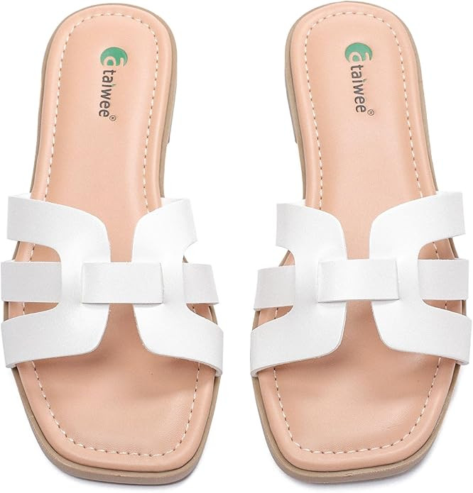Ataiwee Women's Flat Slide Sandals,Dressy Casual Flat Slip-on Sandals,Soft Leather Summer Flat Sl... | Amazon (CA)