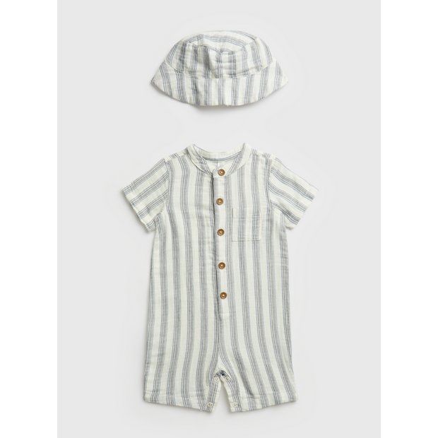 Buy Navy Stripe Woven Romper & Hat - 3-6 months | Outfits and sets | Tu | Tu Clothing