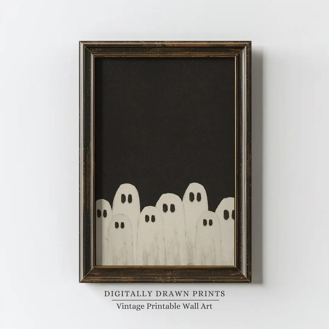 Cute Ghosts Halloween Printable Art, Vintage Spooky Wall Decor, Minimal Black and White Ghost Pri... | Etsy (US)