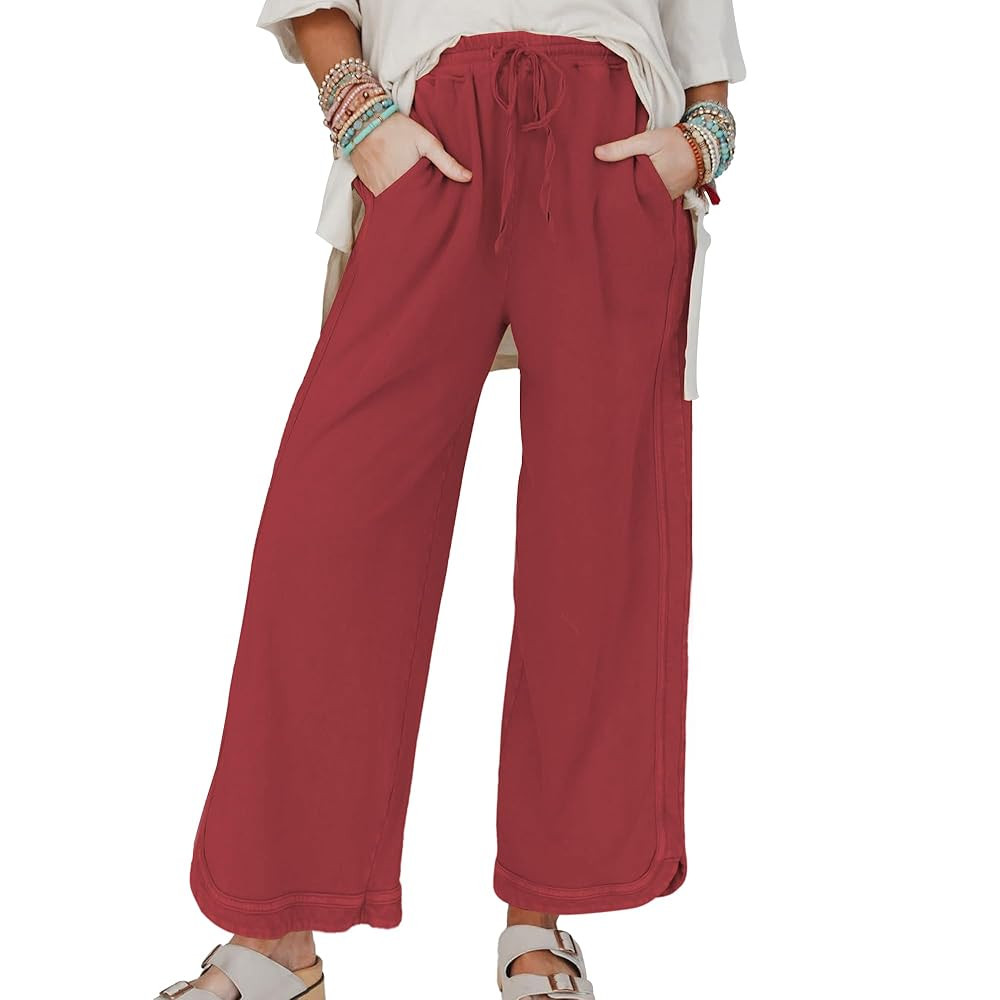 Hixiaohe Women's Casual Wide Leg Sweatpants High Waist Baggy Acid Wash Pants Drawstring Athletic ... | Amazon (US)