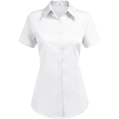 Zeagoo Women's Basic Button Up Shirt Short Sleeve Stretchy Button Down Collared Shirts Waitress Work Shirt-White-S | Target