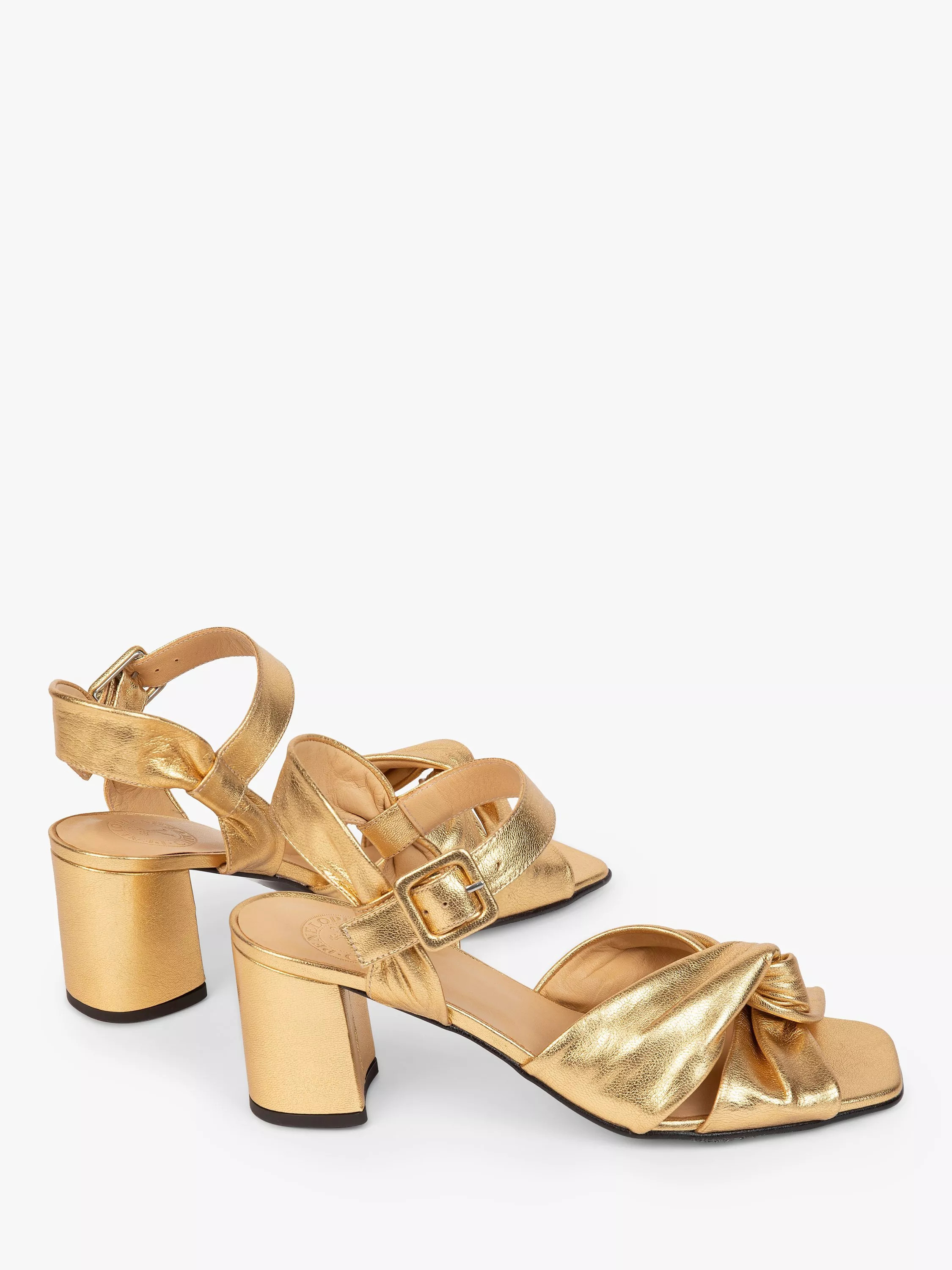 Penelope ChilversInfinity Leather Block Heel Sandals, Gold | John Lewis (UK)