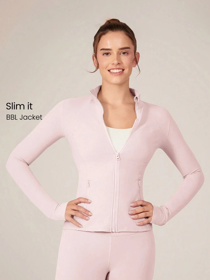 GLOWMODE FeatherFit™ Slim-It Streamline Performance Secure Pockets Zip Up Long Sleeve Jacket Lo... | SHEIN