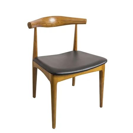 Elbow Dining Chair, Black Faux Leather/Ash Wood Frame in Walnut Stain Dining Side Chair with Black P | Walmart (US)