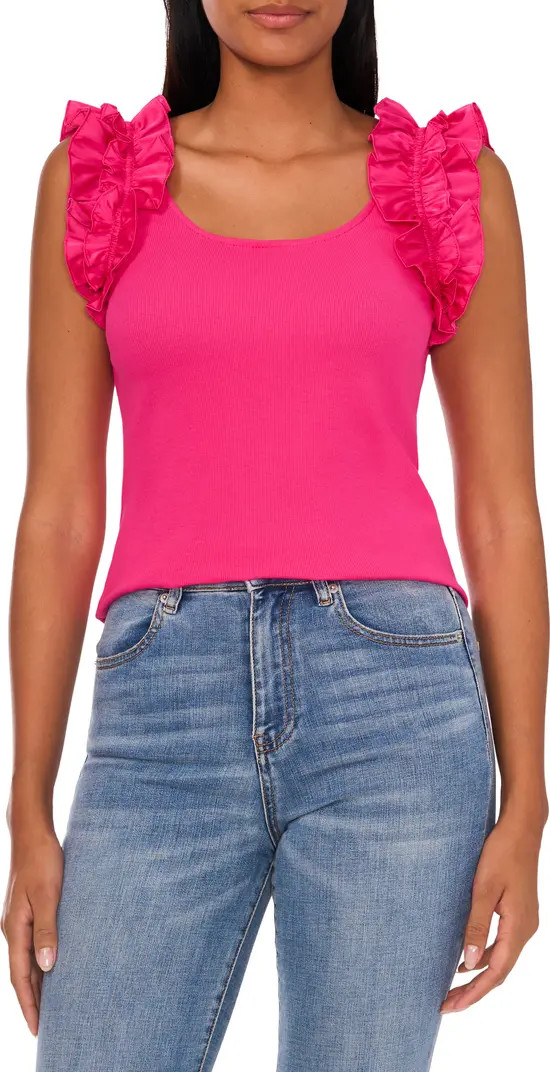 CeCe Ruffle Shoulder Rib Tank | Nordstrom | Nordstrom