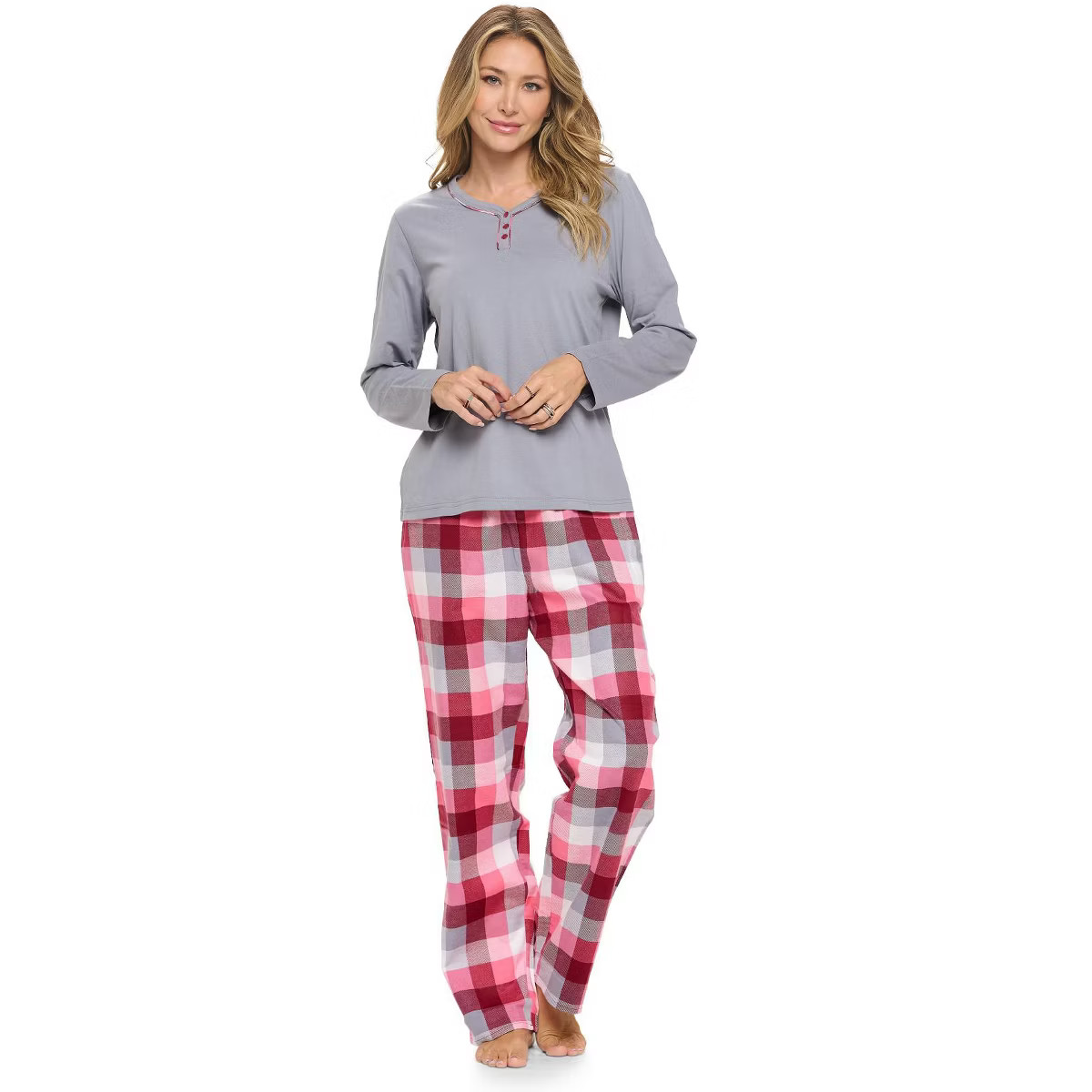 Casual Nights Women's Jersey Knit Long-Sleeve Top and Soft Flannel Bottom Pajama Set | Target