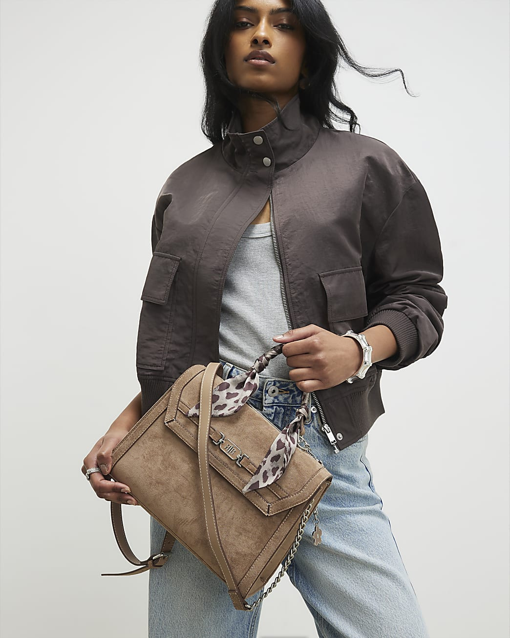 Beige Faux Suede Crossbody Tote bag | River Island UK & IE