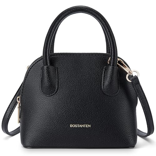 BOSTANTEN Small Crossbody Bag Mini Purses for Women Trendy Cute Vegan Leather Satchel Handbag with Detachable Shoulder Strap Black | Amazon (US)