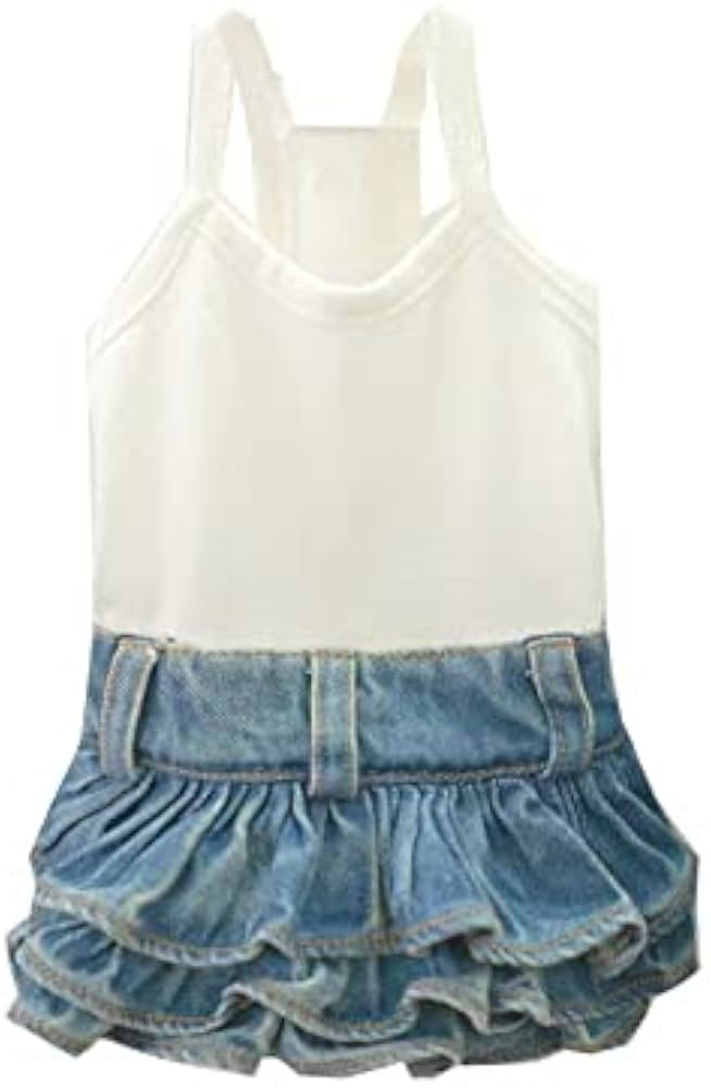 Pet Costume Cotton Bottoming Denim Cake Skirt pet Clothes for Small Dogs (Blue White Base, L) | Amazon (US)