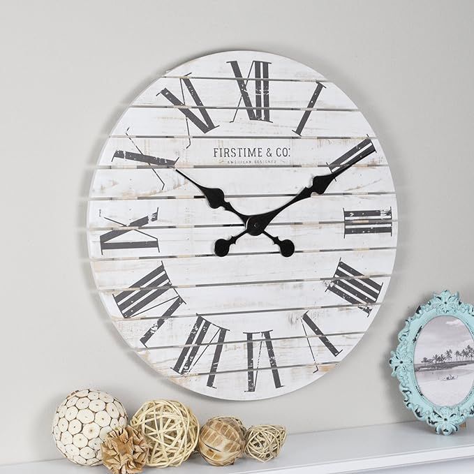 FirsTime & Co. Shiplap Farmhouse Wall Clock, American Crafted, White, 18 x 2 x 18, | Amazon (US)
