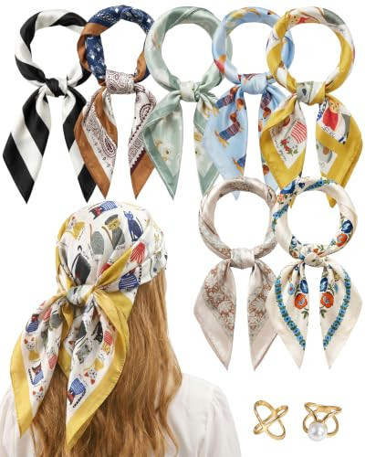 Silk Scarf Set for Women, 7 Pcs 27.5'' Satin Square Scarves, Multicolor | Amazon (US)