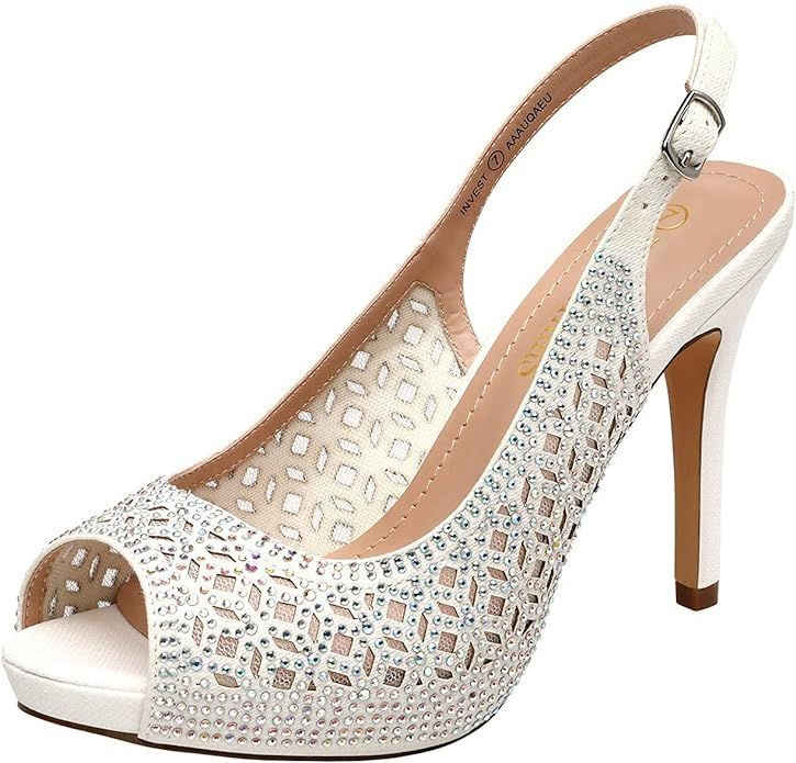 DREAM PAIRS Women's High Heels Platform Dress Rhinestones Peep Toe Pumps Shoes | Amazon (US)