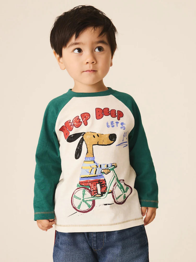 Green/Ecru Ragan Dog Long Sleeve Graphic T-Shirt (3mths-7yrs) | Next US