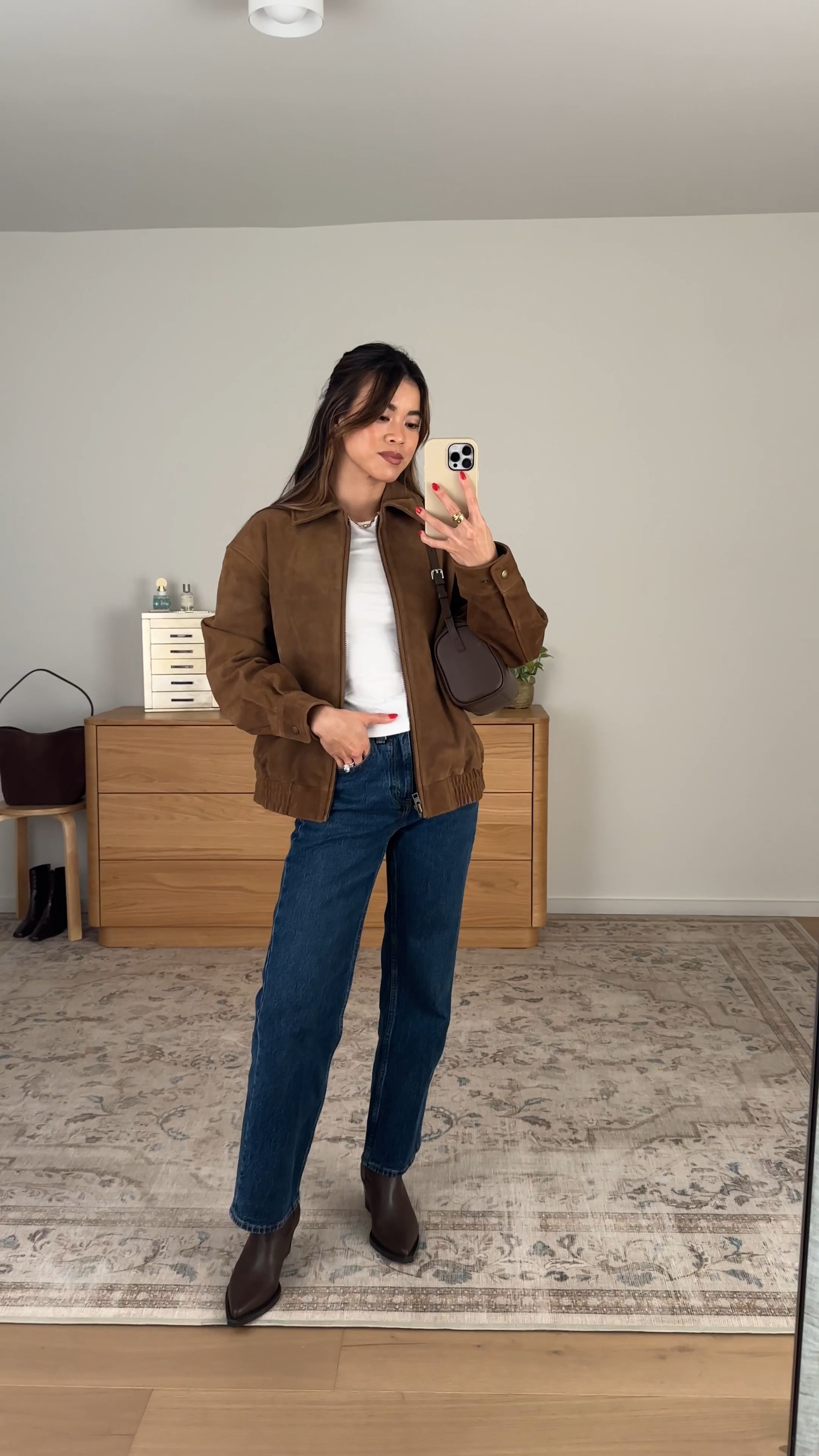 I love this bag from @Quince for fall.

Sizing info:
-Abercrombie High Rise 90s Relaxed Jeans (Size 23 Extra short in Dark Wash)
-Aritzia HomeStretch Rib Tune T-Shirt (Size XS in white)
-Aritzia Jones Bomber - Suede (Size XS in Valley)

Aritzia Fall New Arrivals, Aritzia Sweaters, Aritzia best sellers, best pieces from Aritzia for petite, what pants from Aritzia will fit if youre petite, Petite style guide, how to dress if you’re petite, Petite style, petite fashion, mom outfit, mom style, petite pants, petite outfit ideas, petite outfits, best pants for petite, petite denim, Fall style, Fall outfits, vacation outfits, denim for petite, suede jacket, fall jacket

#LTKootd #LTKSeasonal #LTKPetite