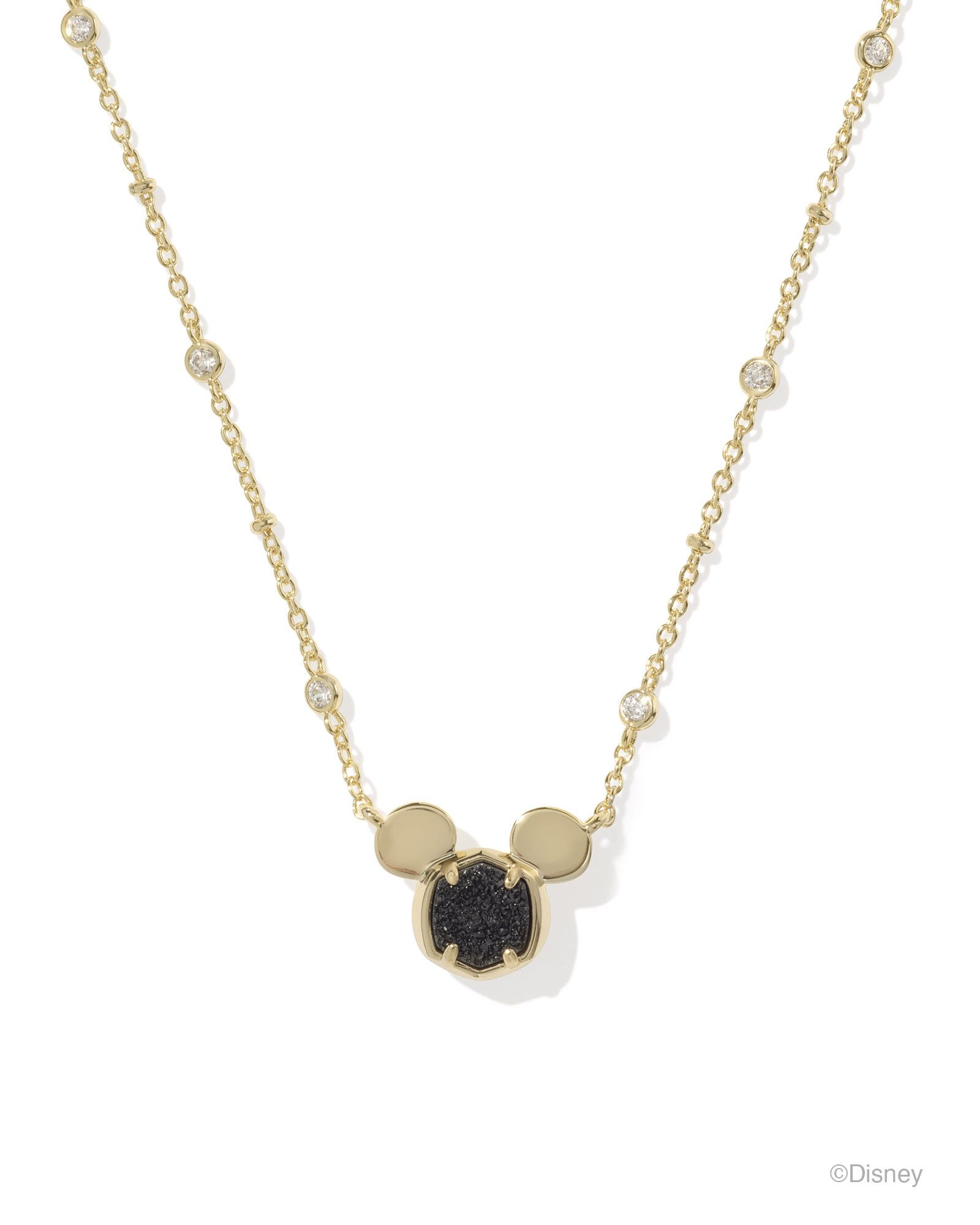 Disney | Kendra Scott Gold Mickey Mouse Short Pendant Necklace in Black Drusy | Kendra Scott