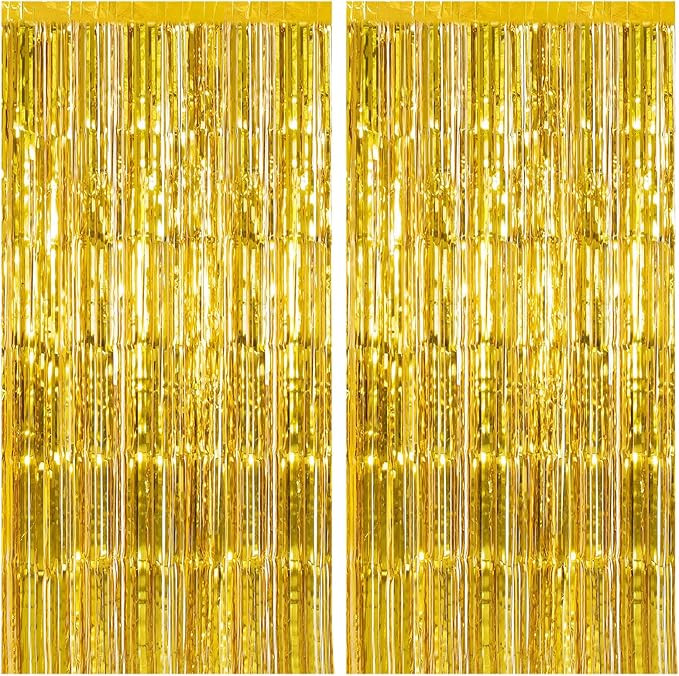 2 Pack Gold Backdrop Birthday Decorations Foil Curtain Backdrop Gold Streamers Dance Party Decora... | Amazon (US)