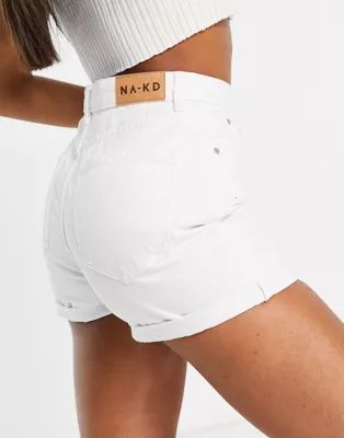 NA-KD cotton mom turn up denim shorts in white - WHITE | ASOS | ASOS (Global)