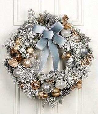 Blue Christmas Collection Pre-Lit Flocked Wreath | Dillard's