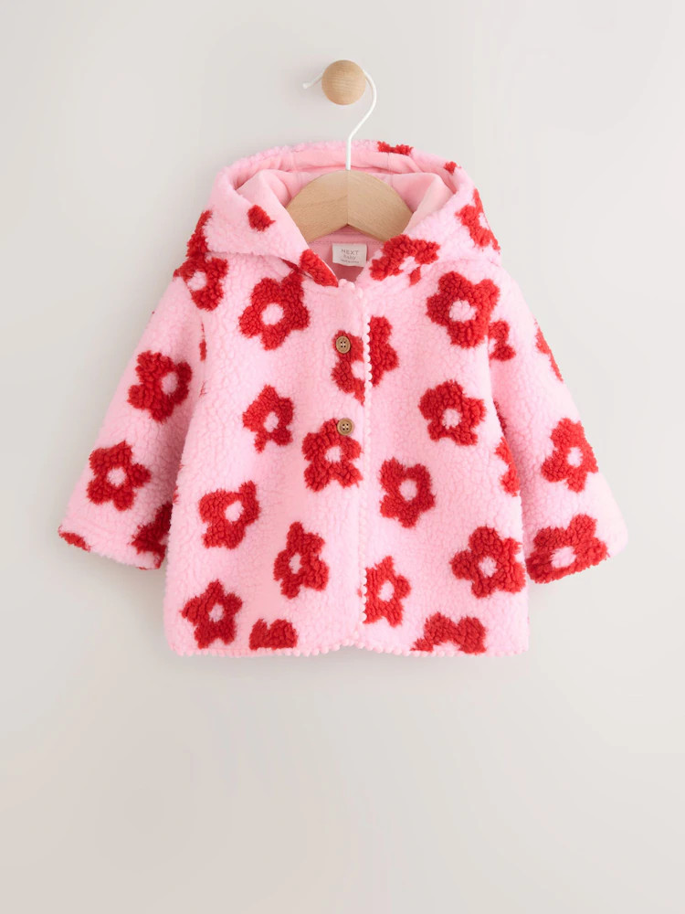 Pink Floral All Over Print Borg Hooded Baby Jacket (0mths-2yrs) | Next US