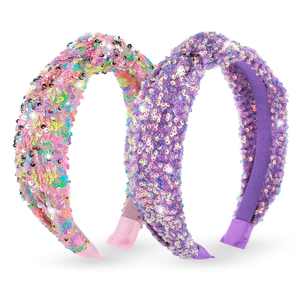 2Pcs Sequin Knotted Headband for Women, Sparkly Knotted Wide Hair Bands for Girls, Glitter Fashio... | Amazon (US)