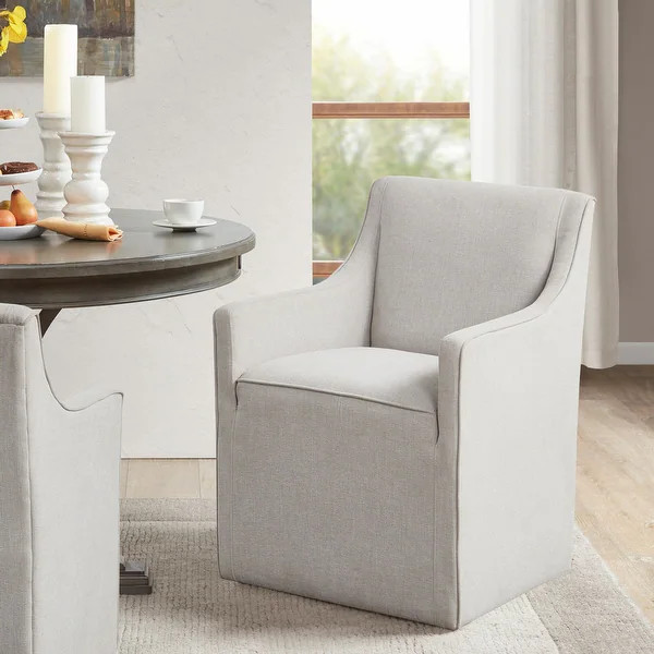 Madison Park Charlotte Skirted Dining Arm Chair with Casters - Cream | Bed Bath & Beyond