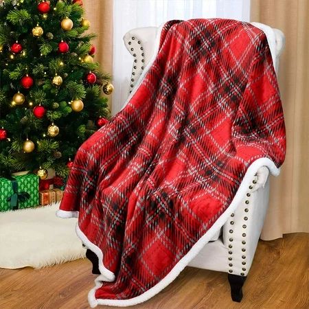 Catalonia Red Plaid Sherpa Throw Blanket Super Soft Throw for Sofa Couch Bed TV Blanket Micro Mink F | Walmart (US)