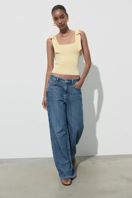 STRETCH TOP WITH BOWS Light yellow Oyster-white Black | Zara UK