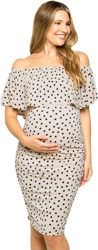 My Bump Womens Off Shoulder Maternity Dress - Ruched Ruffle Off Shoulder Baby Shower Pregnancy Dr... | Amazon (US)