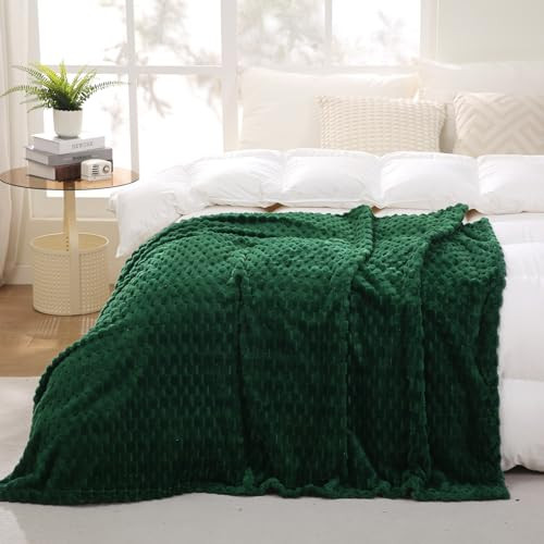 Puncuntex Dark Green Throw Blanket 108"×90" inches Fuzzy 3D Jacquard Decorative Flannel Fleece Super Soft Plush Cozy Blanket for Couch Sofa Chair Lightweight | Amazon (US)