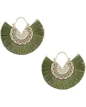 Tassel Hoop Earring Statement Thread Dangle Earrings Stylish Long Fringe Drop Earrings Lightweigh... | Amazon (US)
