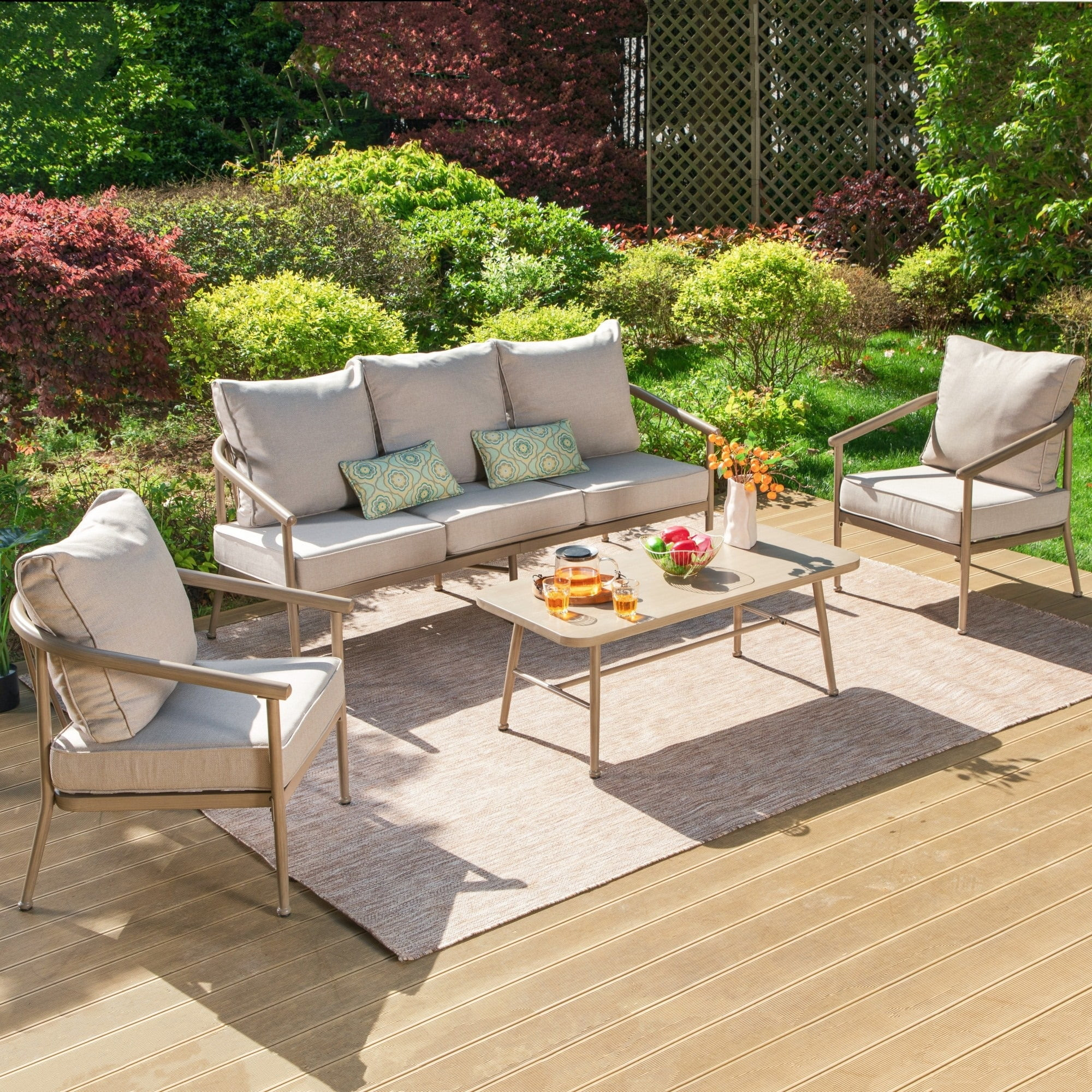 MF Studio 4-Piece Windsor Style Outdoor Conversation Set, 5-Seat Rustic Farmhouse Patio Furniture... | Walmart (US)