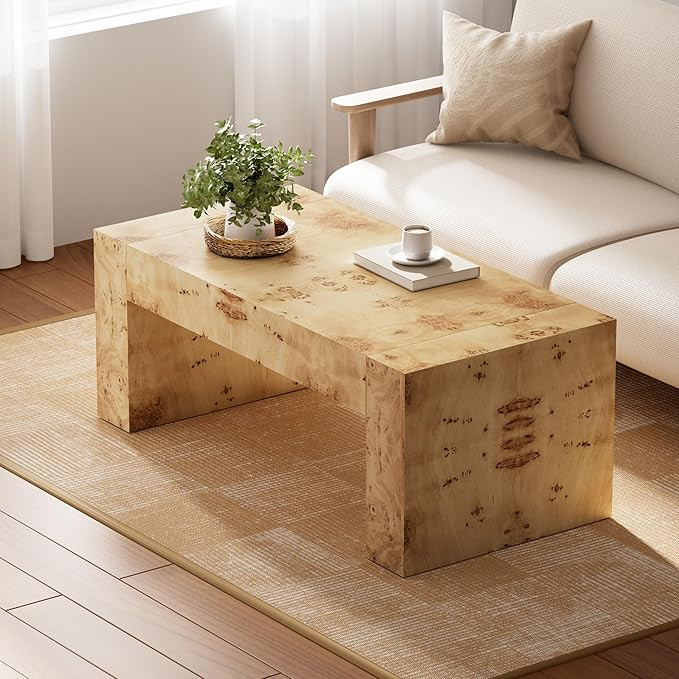 COZAYH Burl Finish Modern Wood Coffee Table with Thick Legs, Rectangular Living Room Center Table... | Amazon (US)