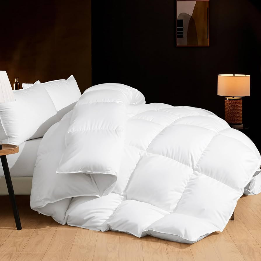 Feather Down Comforter Queen Size Duvet Insert, All Season True Baffle-Box Noiseless Bedding Comf... | Amazon (US)