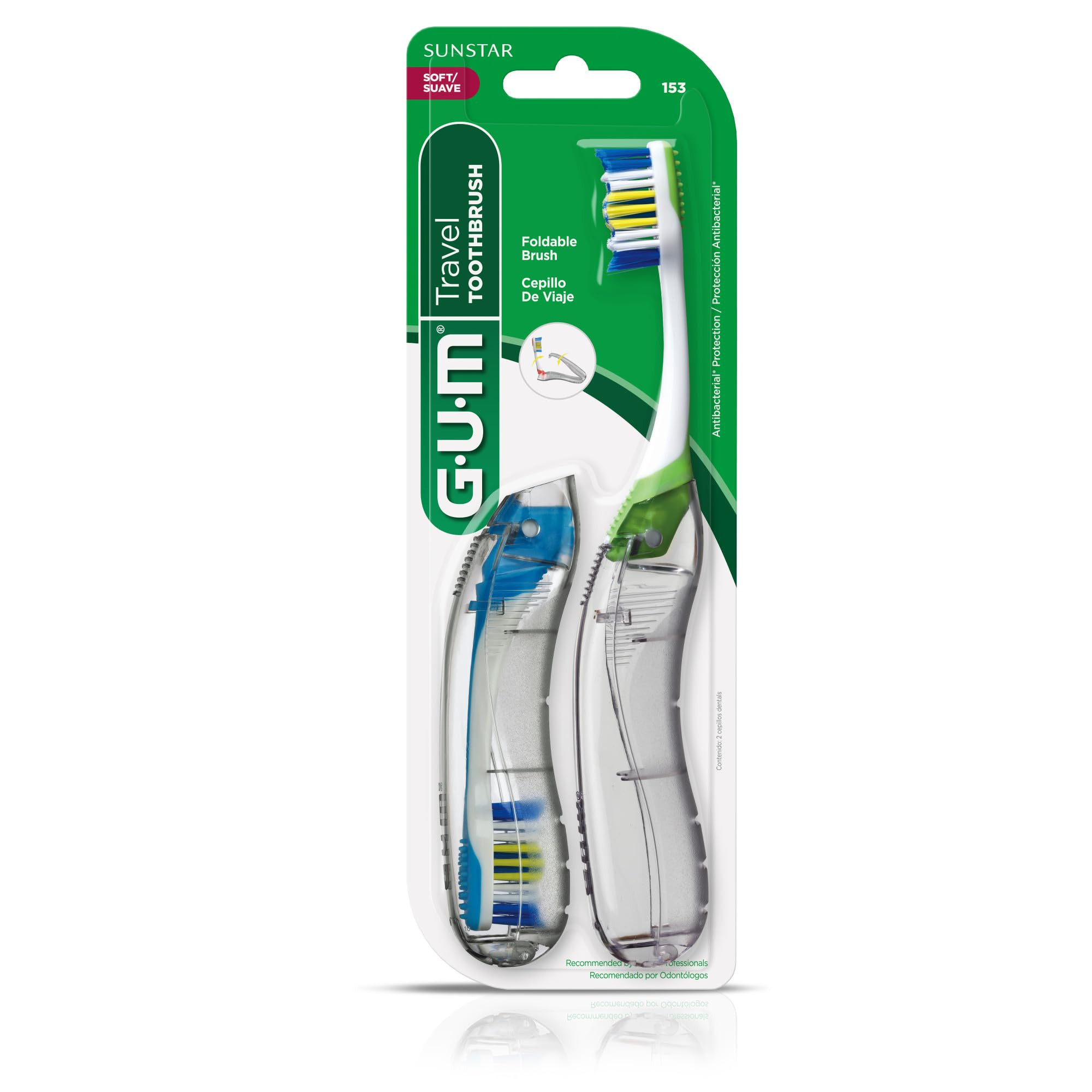 GUM Folding Travel Toothbrush, Compact Head + Tongue Cleaner, Soft Bristled Travel Toothbrushes f... | Amazon (US)