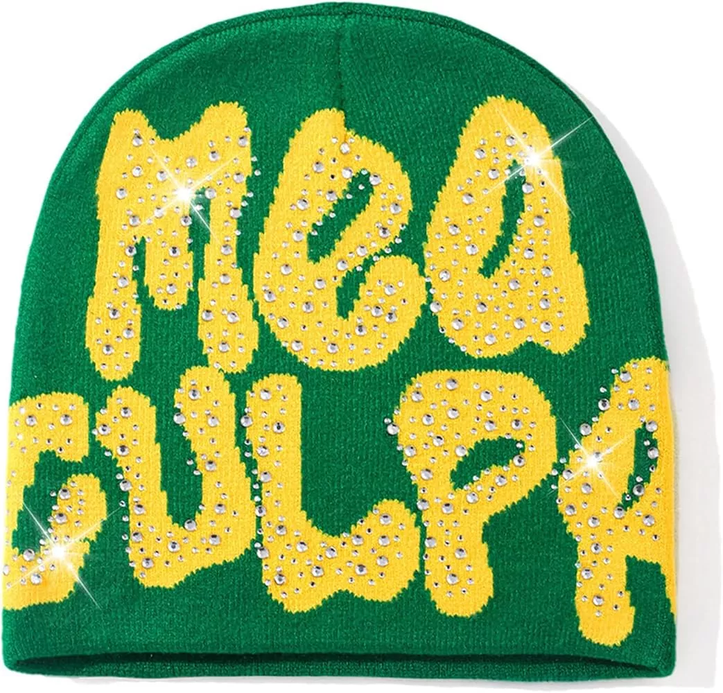 Rhinestone Mea Culpa Beanie Hat