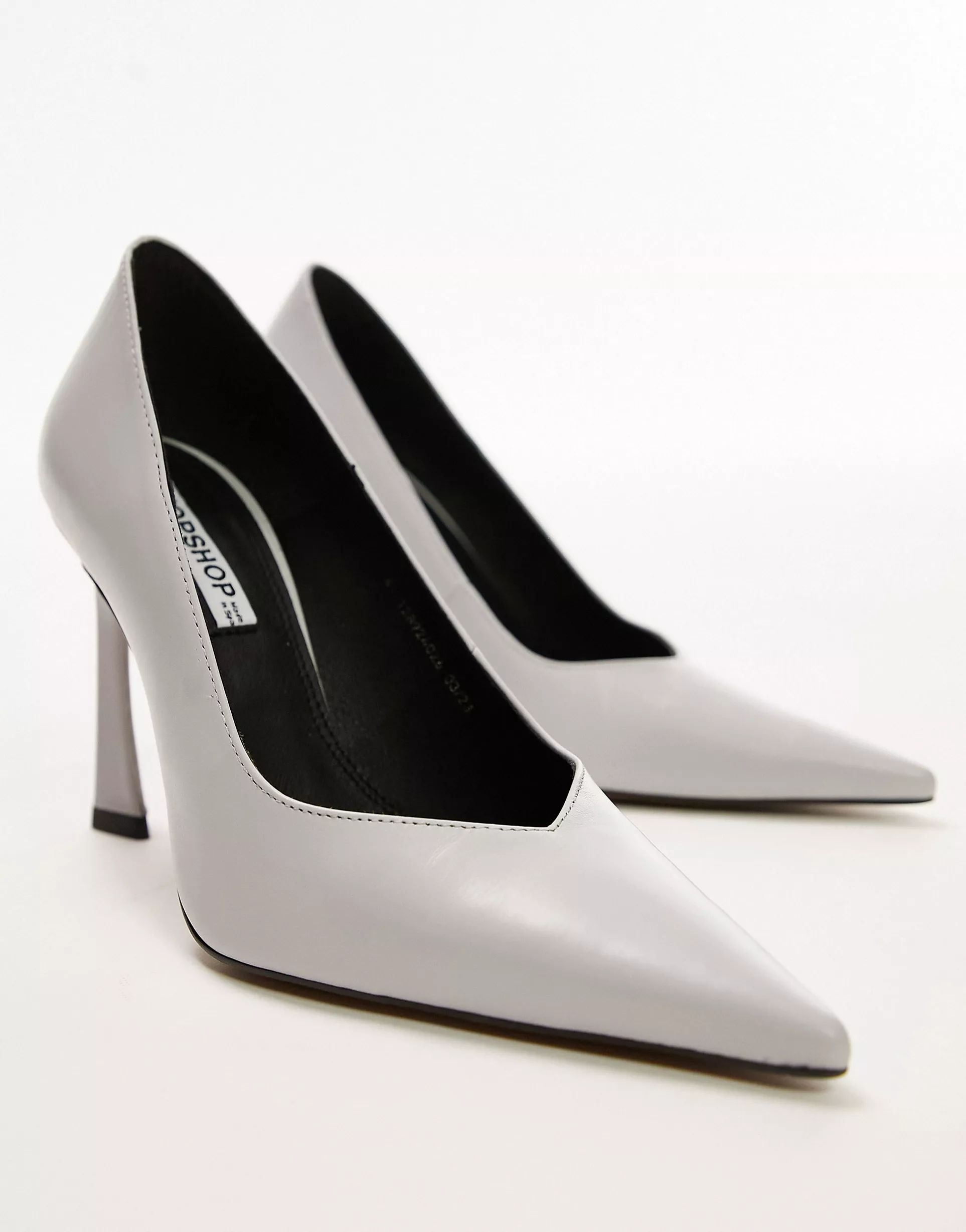 Topshop Carla premium leather heeled court shoe in grey | ASOS | ASOS (Global)