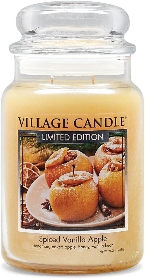 Village Candle Spiced Vanilla Apple, Large Glass Apothecary Jar Scented Candle, 21.25 oz, Ivory | Amazon (US)